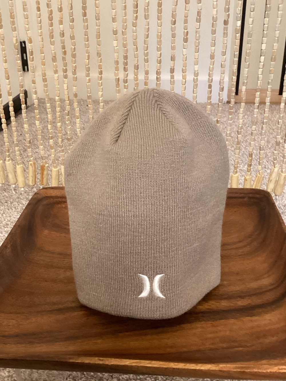 Hurley Taupe Knit Beanie with White Logo